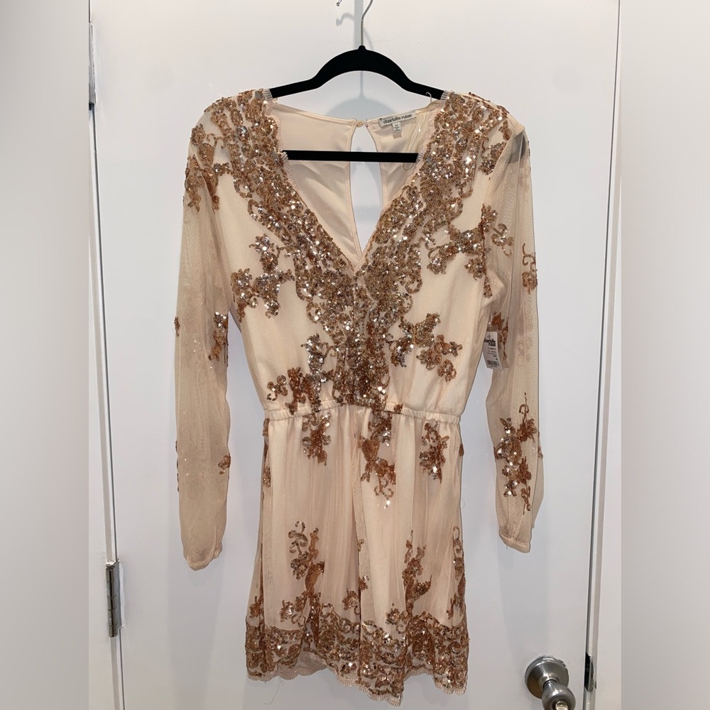 Charlotte Russe Romper- pink sequin - size medium.